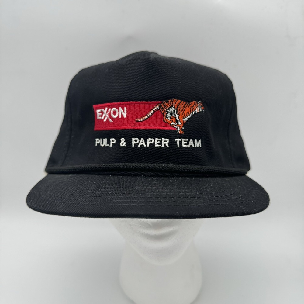 VTG Exxon Pulp & Paper Team Tiger Hat Cap P Brand Strap Back Sweatband Lined
